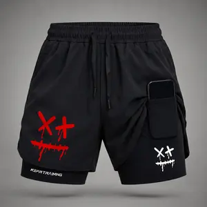 Men’s Graffiti Smile Face Graphic Print 2-in-1 Active Sportswear Sports Shorts - Built-in Compression Liner (Body Support), Secure Inner Phone Pocket, Elastic Drawstring Waist, Dri Fit Quick-Dry for Summer Gym Running, Active Sportswear Men's Sports Short