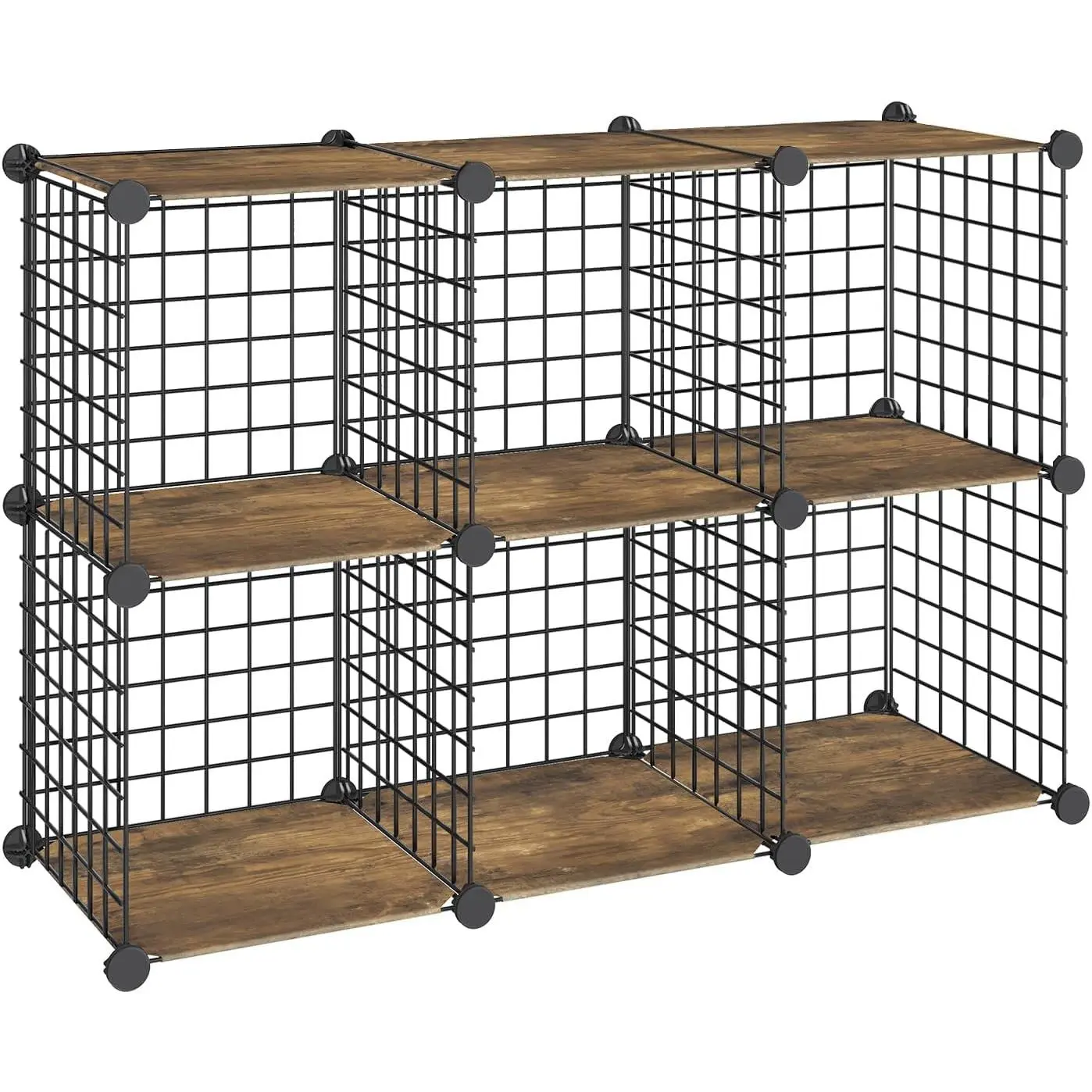 Wire Cube Storage Organizer, 6-Cube Metal Storage Shelves, Modular Closet Organizer, DIY Closet Cabinet for , Living Room, Office, Rustic Brown and Black BF06CW01