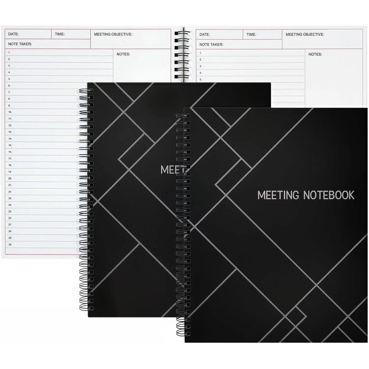 Meeting Notebooks for Work, 2 Pack Project Planner with Meeting Agenda, Minutes & Notes Sections, Lay-Flat Spiral Bound Work Organizer for Office, , and Business Use - 8.5x11 in