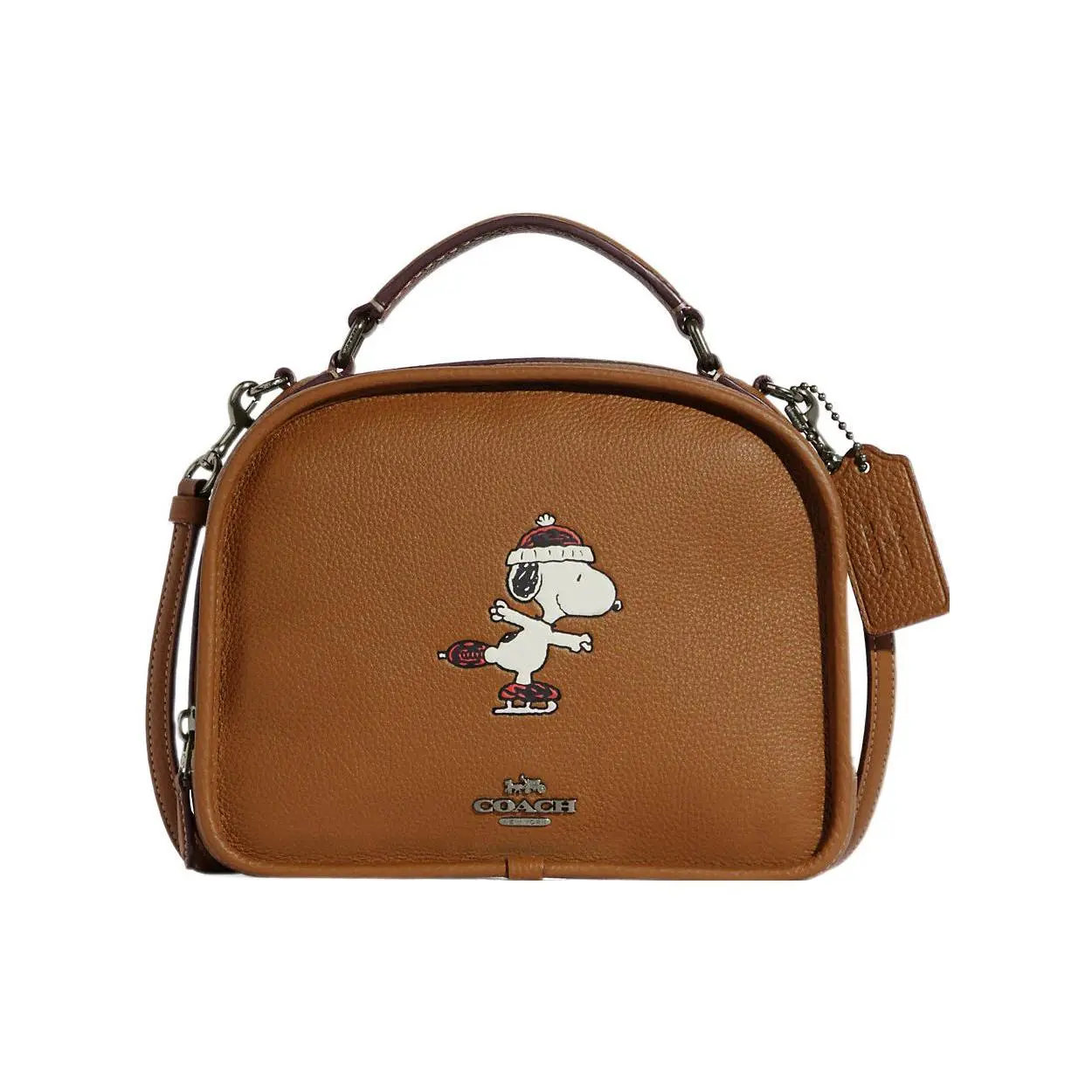 Coach x Peanuts Snoopy Lunch Pail 22 Handbag for Women – Pebble Leather, Zip Closure, Brown