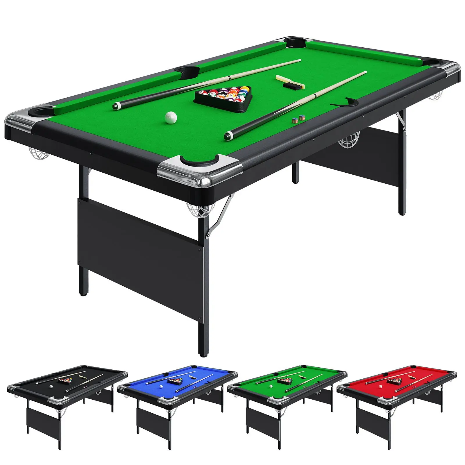 6/7ft Folding Pool Table for Adults & Kids, Portable Billiard Table with No Assembly Required, Space-Saving Foldable Game Table for Home Gym & Game Room, Complete Set with Cues & Balls, Adjustable Feet, Heavy Duty Steel Frame, 84"