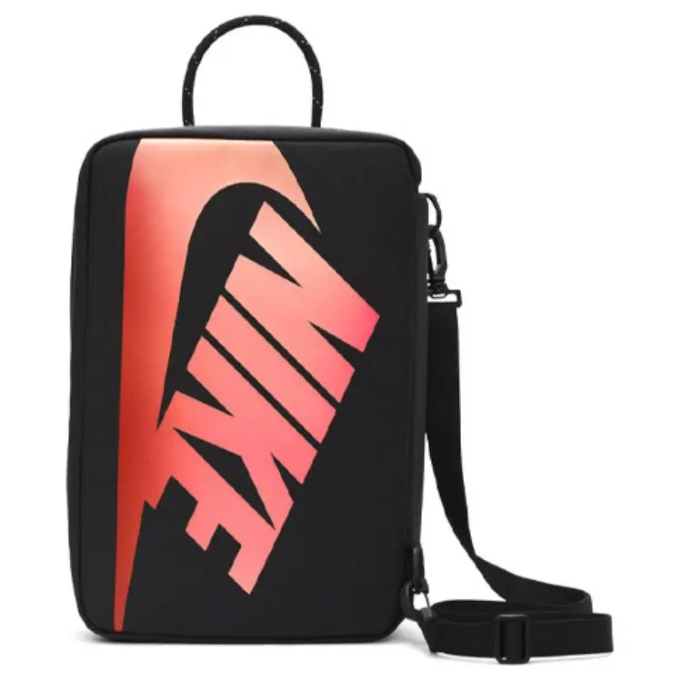 Nike Classic Large-Logo Portable Flip-Top Polyester Shoebox Bag – Unisex Casual Crossbody Bag in Black and Red