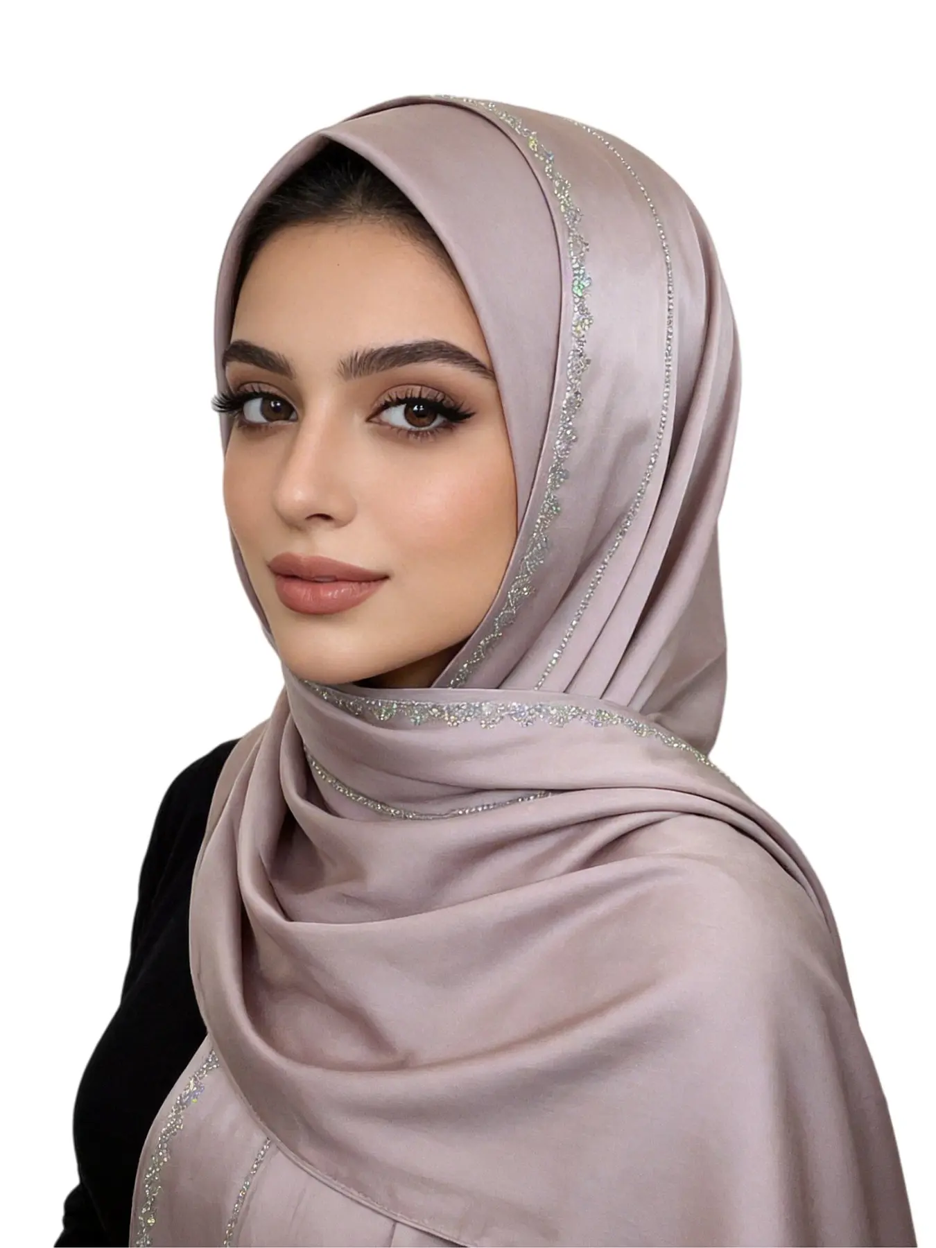 Women's Chiffon Hijab Scarf, Elegant Muslim Headscarf with Rhinestones, Middle Eastern Style, Long Scarf, Malaysian Fashion