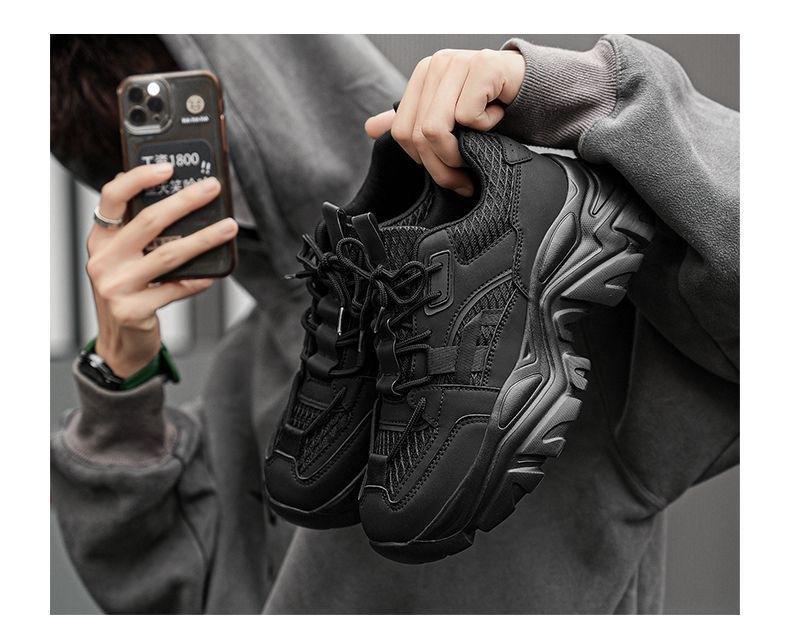 UYCEKK Men'S Lace-up Breathable Height-Increasing Casual Thick-Soled Dad Shoes|   and Fabric Upper, Rubber Sole, EVA Insole, Solid Color, Low Top, Suitable for All Seasons