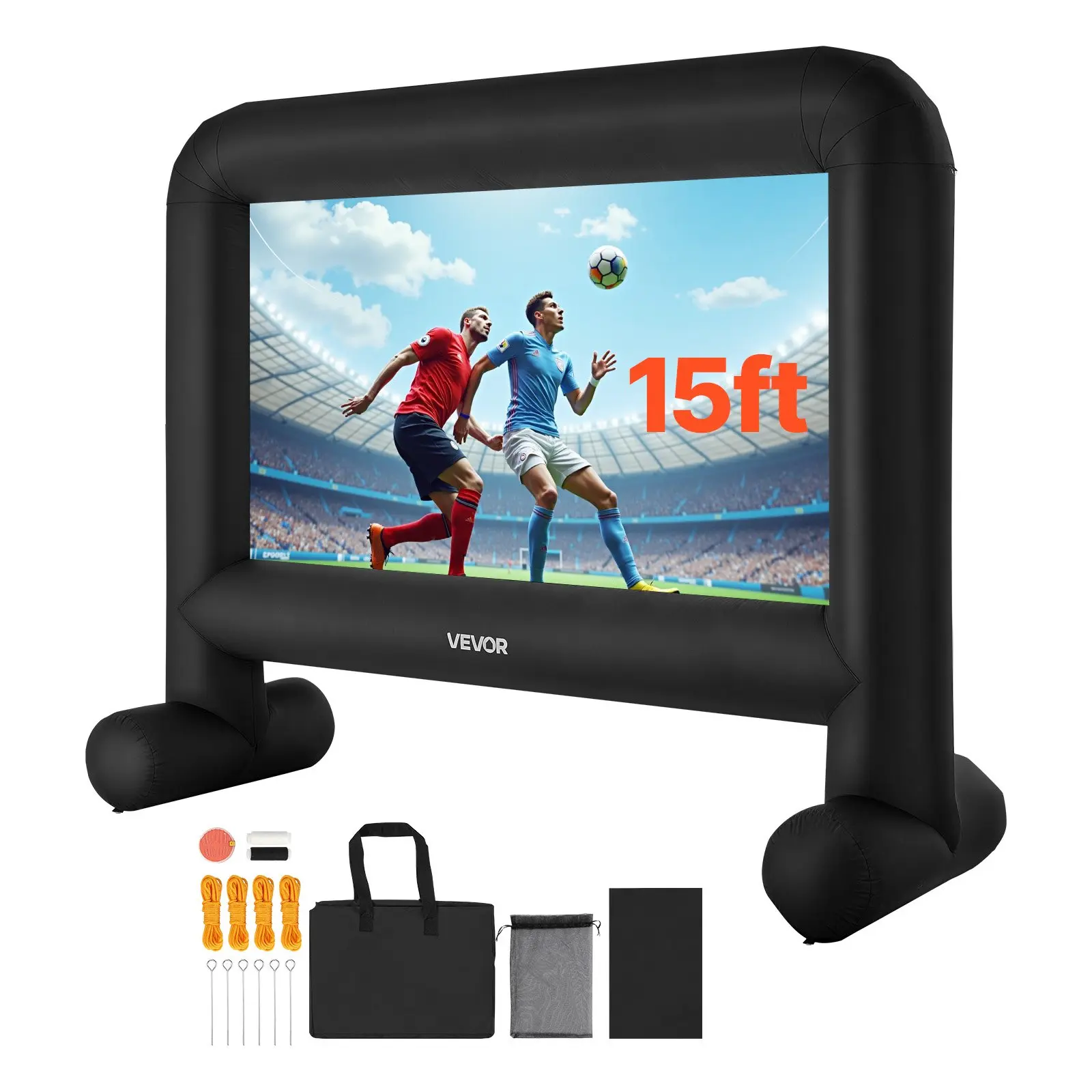 VEVOR 15FT Inflatable Projector Screen, 16:9 103.54x57.87 Inches Display, 120W Low-Noise Blower, Magic Tape, Portable Storage Bag, Fast Setup for Outdoor Backyard Movie Nights, Theme Party, Poolside Home Theater Use