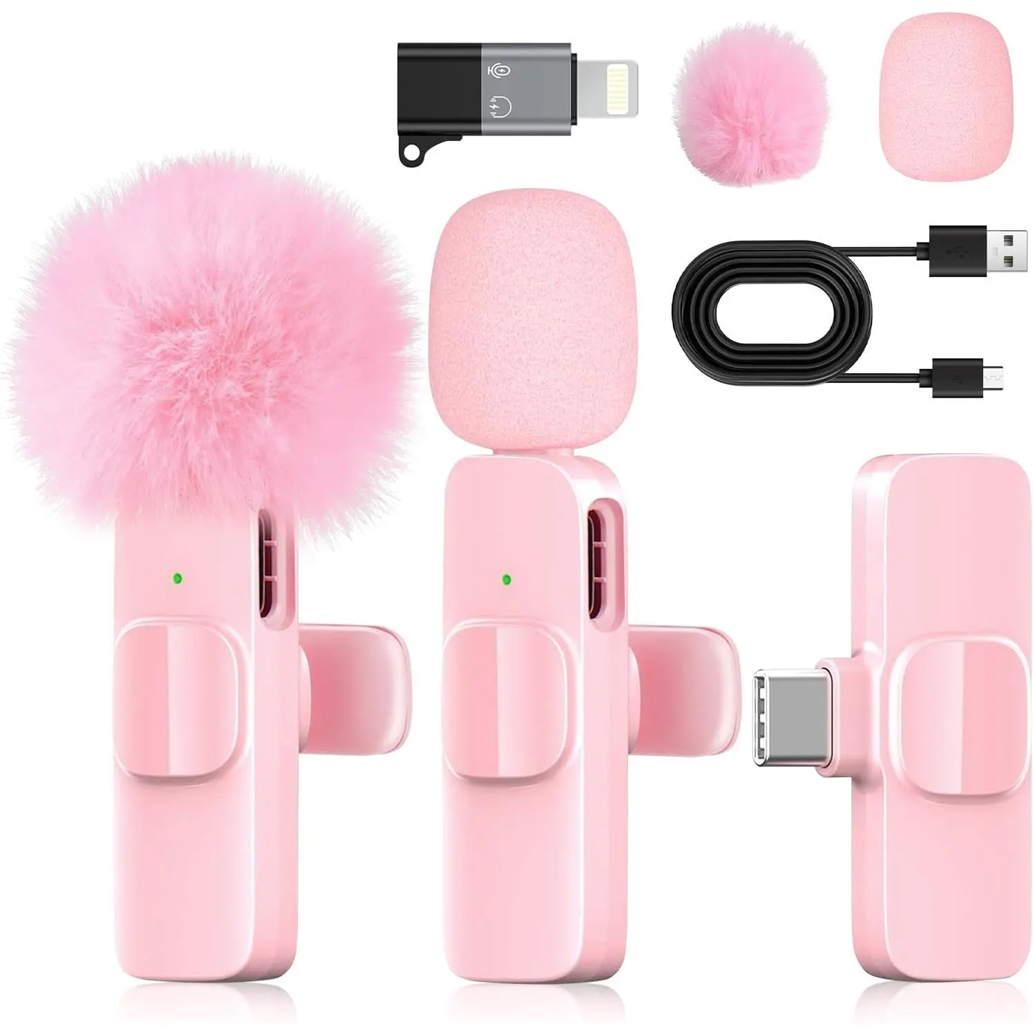 Pink Mini Wireless Microphone for iPhone & Android, Lavalier Microphone with Noise Cancellation, Plug & Play Pink Mic for YouTube, TikTok, Podcast, Live Stream