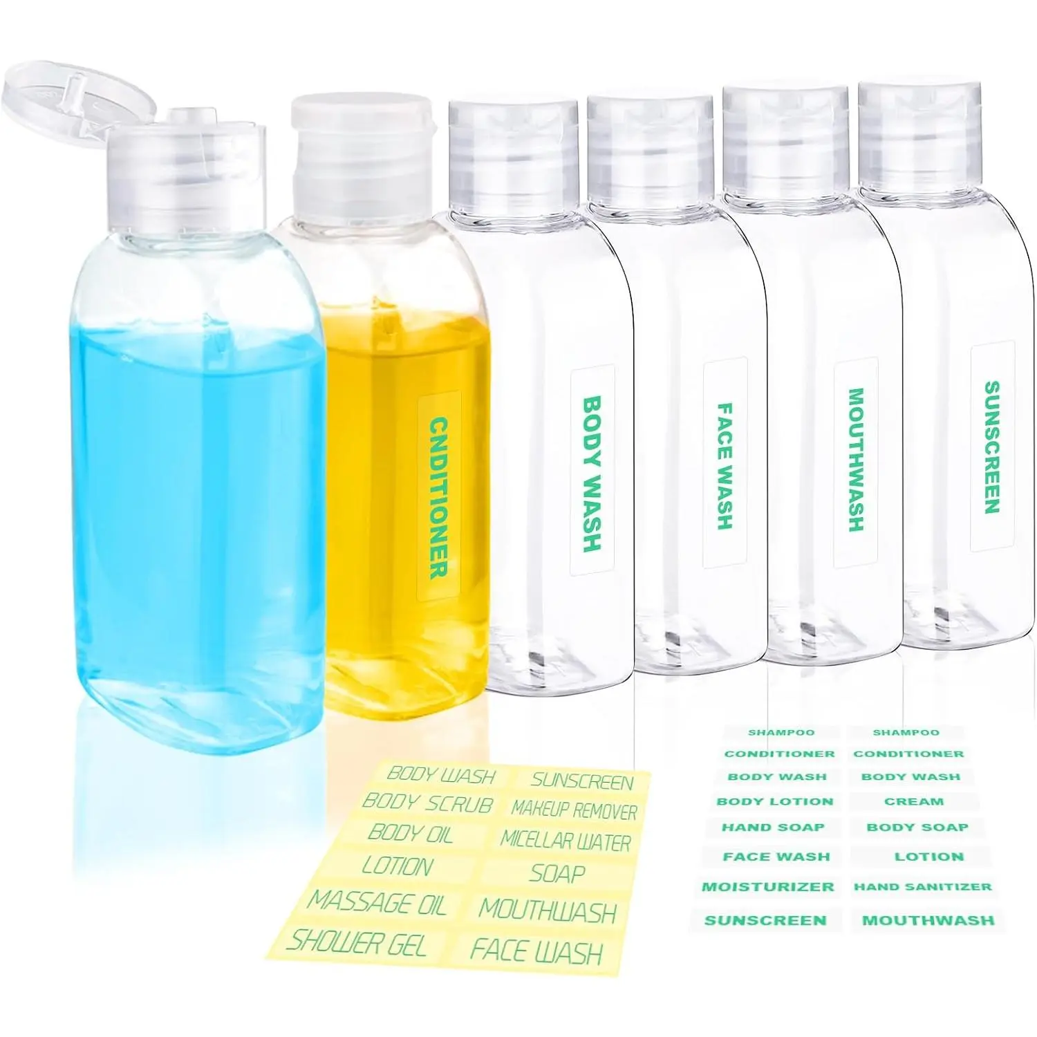Travel Shampoo Bottles 6 count 3.4oz TSA Approved Travel Bottles for Toiletries Leak Proof Refillable Lotion Containers with Flip Cap Small Plastic Squeeze Bottle(Clear)