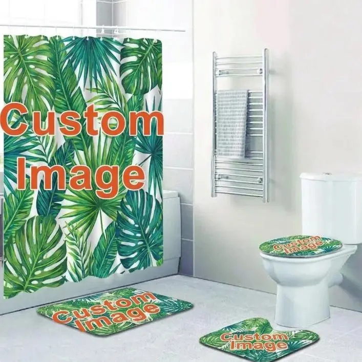 4-Piece Custom Shower Curtain Set - Personalized Bathroom Supplies with Waterproof, Resistant Shower Curtain, Mat, Base, and Toilet Seat, Easy Installation, Water Proof, 4-Piece Shower Curtain Set