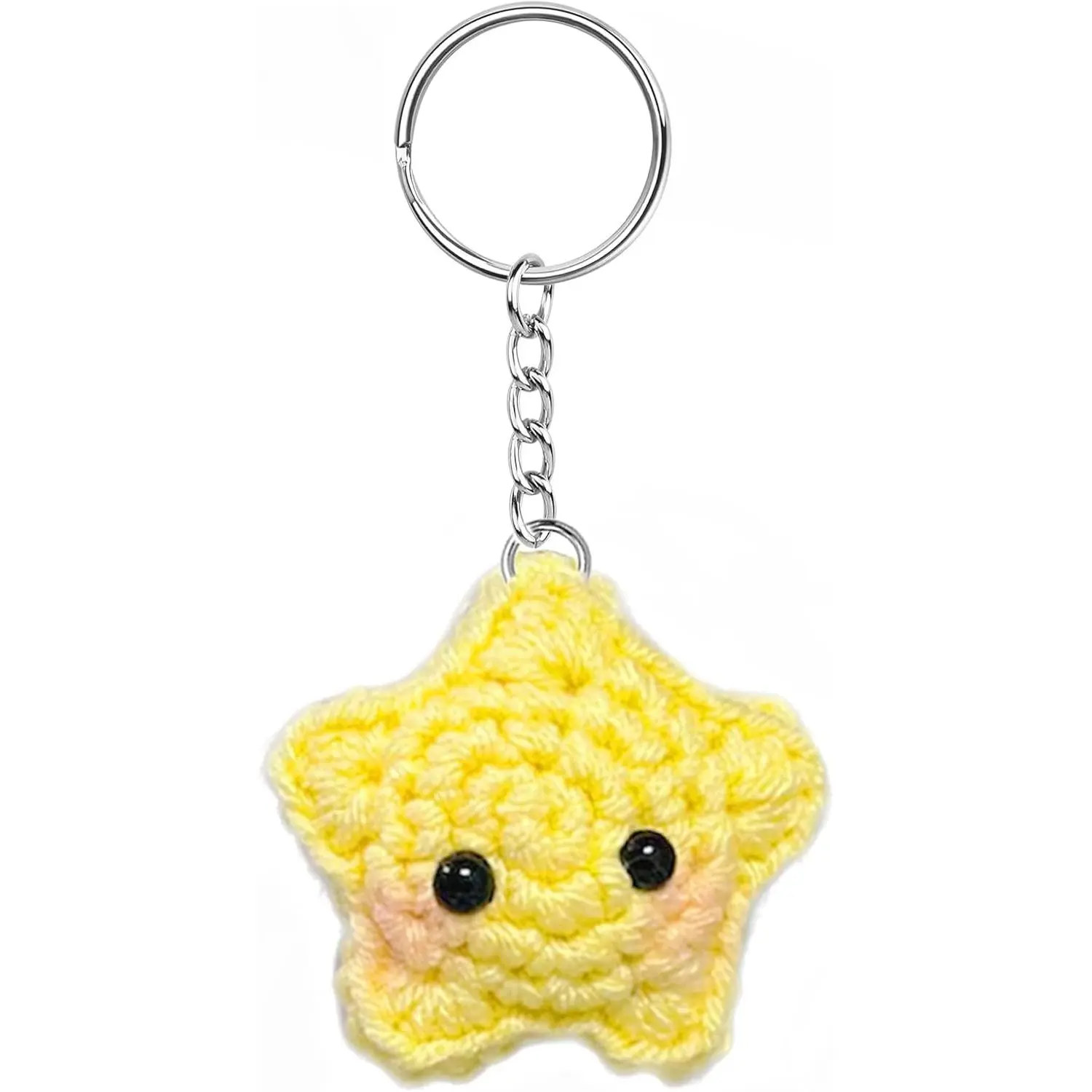 Cute Star Keychain,Crochet Kawaii Blush Stars for Car Key Decor,Handmade Purse Bag Charms Key Ring Gifts Women