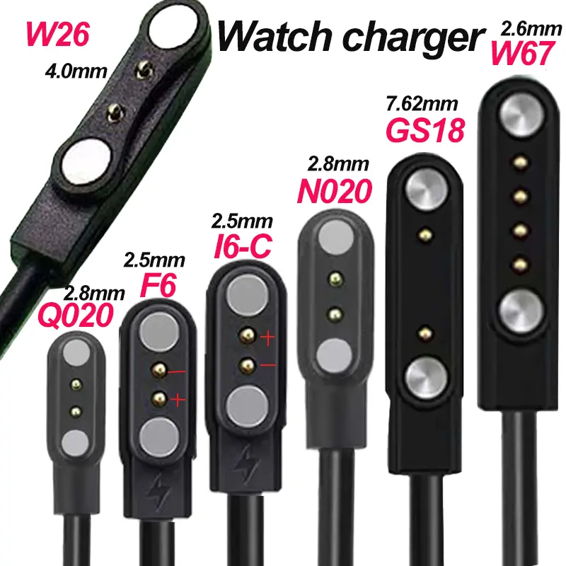 Magnetic Charge Universal Smart Watch USB Charger Cable - 2-Pin, 4-Pin Single Cable Accessories for Various Models Including W67, N020, W26, Q020, F6, GS18, I6-C Wearable Devices
