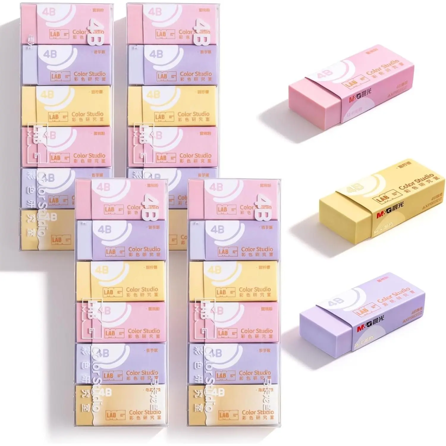 24 count Pencil Erasers, Assort Color Rectangular Writing Erasers for School Office, Art Erasers for Drawing (Macarons)