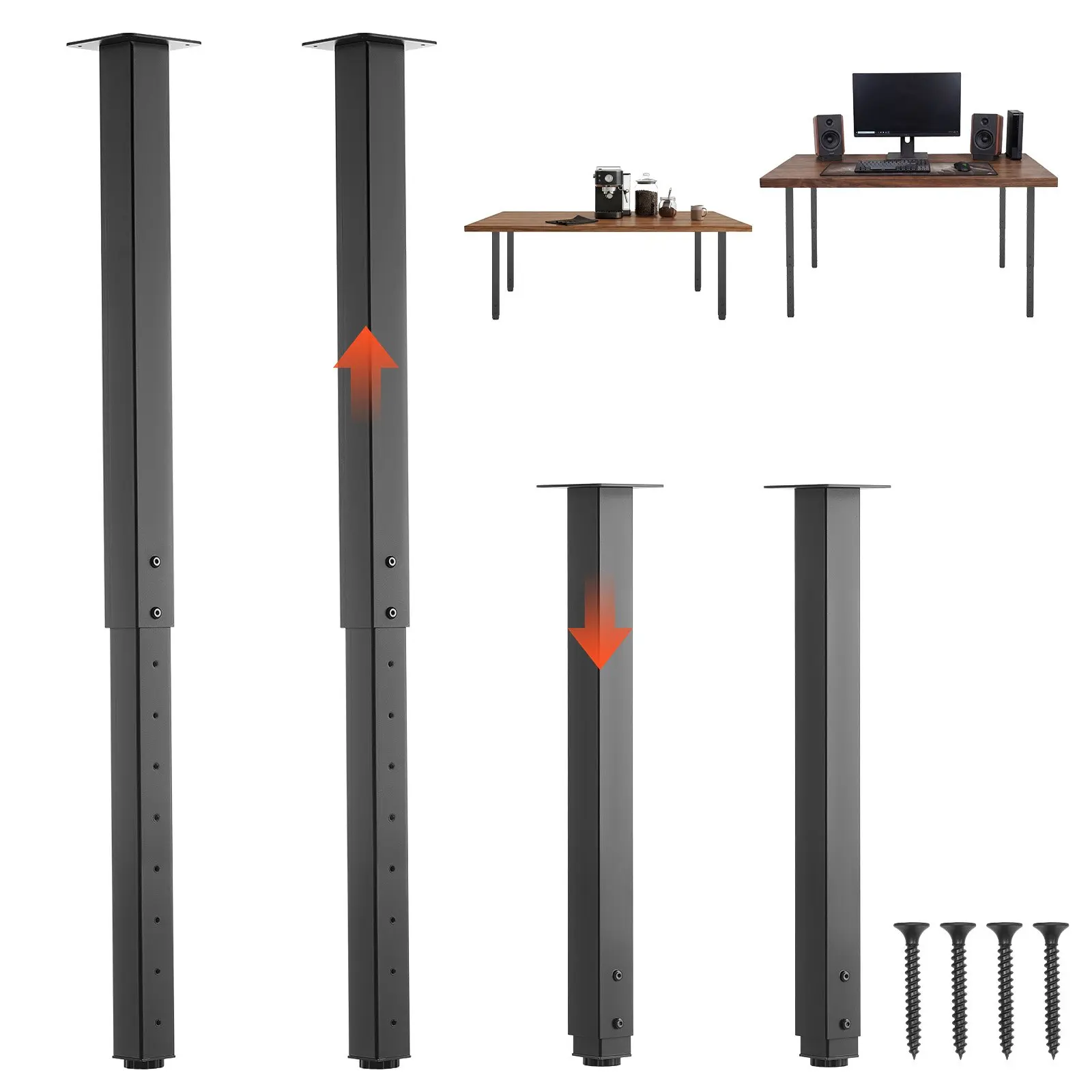【toolupgrade】VEVOR Adjustable Table Legs, 24-40 in Square Steel Furniture Legs, 1200 lbs Max Load Heavy Duty, Quick Installation, Ideal for Home Office Desk DIY, Coffee Dinner Bar Tables, Workbenches, 4 PCS, Black