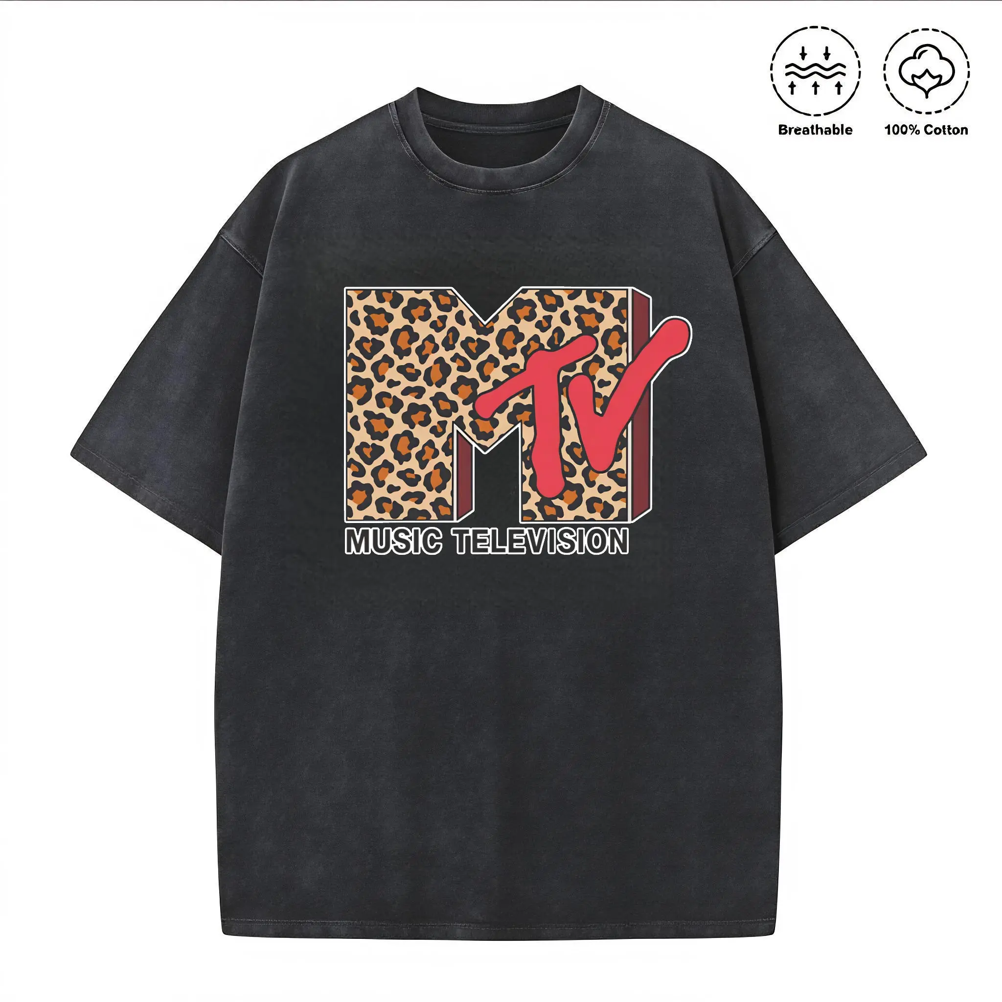 🔥Washed T-shirt Leopard T-Shirt, 90s Retro Graphic Tee, Vintage Style Shirt 230g Pure Cotton T-Shirt
