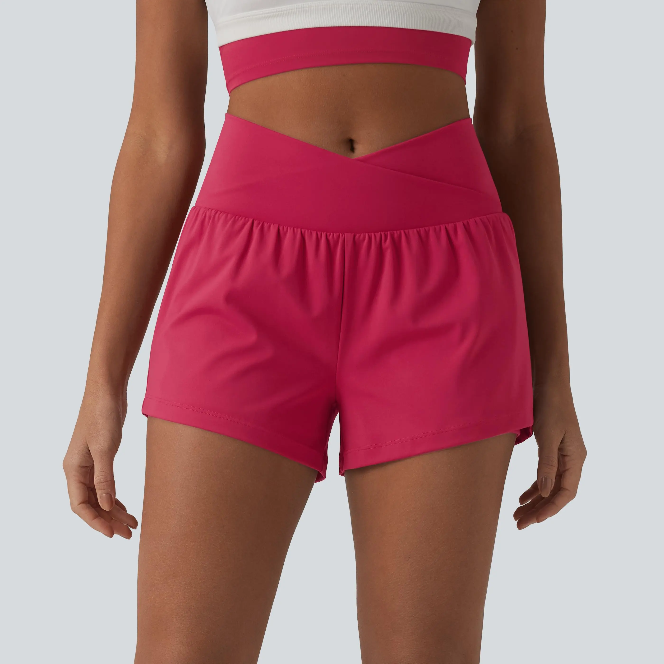【Creator’s Pick】Halara SoftlyZero Airy Crossover High Waisted 2-in-1 InstantCool Yoga Shorts 3'' with Pockets