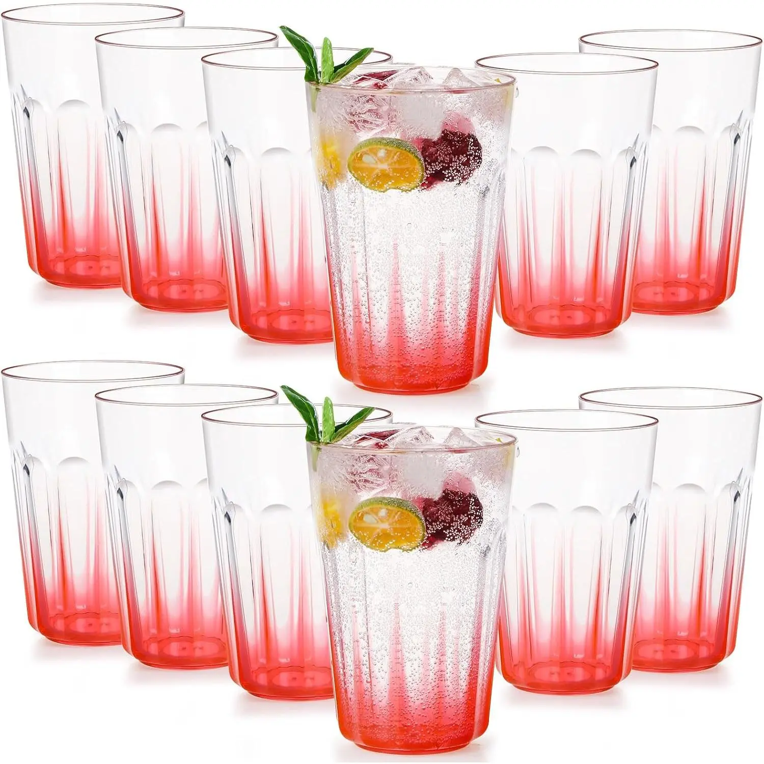 Unbreakable Plastic Drinking Glasses Set of 12,   Clear Water Cups, 12 oz Stackable Tumblers for Cold Drinks, Kitchen & Party