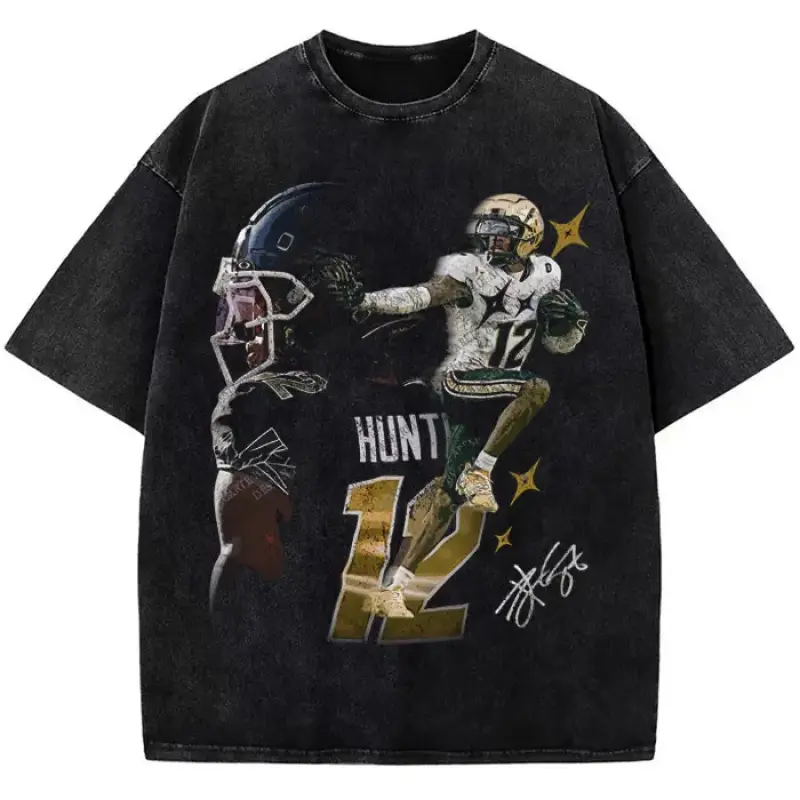 Travis Hunter Graphic Tee Bih You Thought Custom Graphic Football T-Shirt Travis Hunter Football Graphic T-Shirt, Bih You Thought Custom Print Crew Neck Tee, Unisex Casual Sports Top, Trendy Streetwear Apparel for Football Fans Daily Wear & Gifting