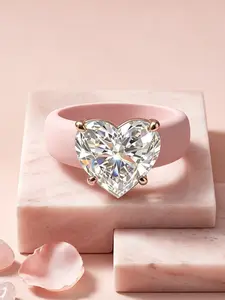 Heart-Shaped Zircon Silicone Ring, Elegant Lightweight Design, Waterproof Sweat-Resistant, Perfect for Daily Wear, Ideal Gift for Valentine's Day