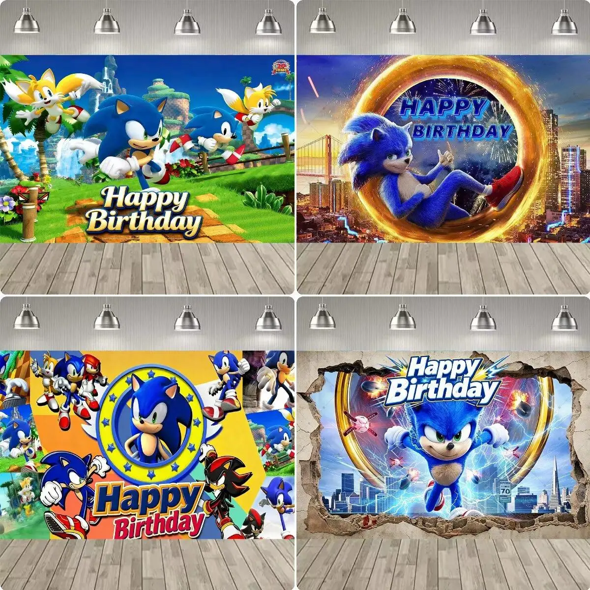 Cartoon Blue Hedgehog Photo Party Decorations Background Kids Birthday Party Cake Table Wall Decor Photo Backdrop Booth Props