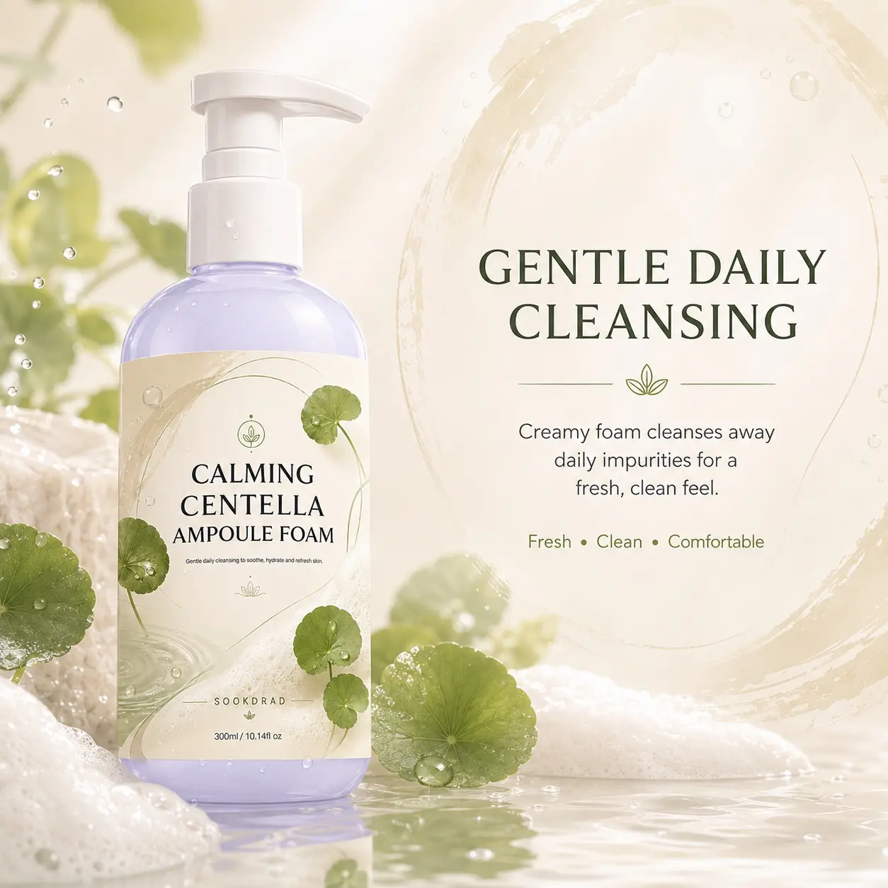 Calming Centella Ampoule Foam, centella ingredient, gentle daily cleansing, soothe skin, hydrate skin, refresh skin, facial cleanser, 10.14fl oz, 300ml