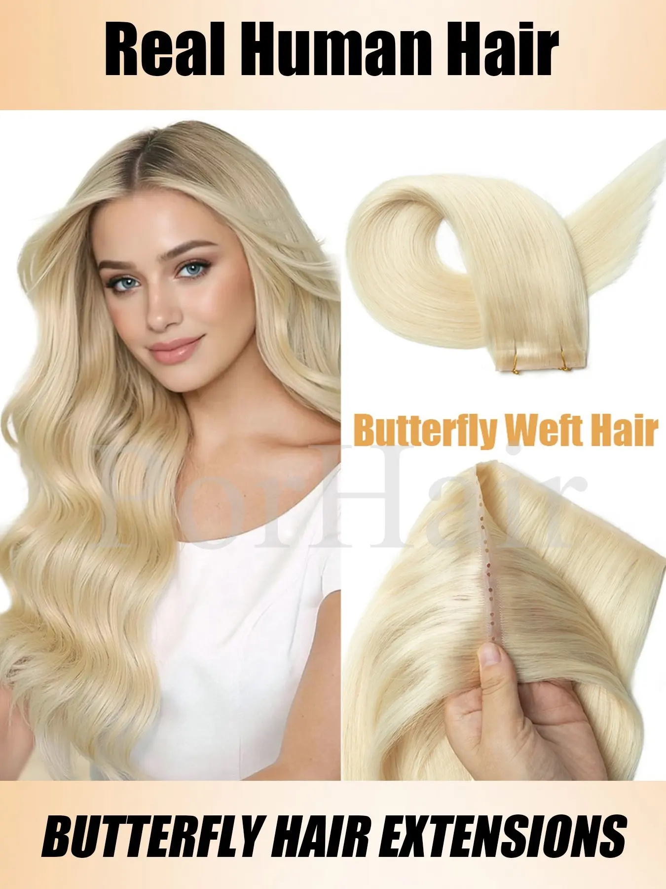 12-20 Inches Long PU Invisible Weft Hair Extensions Human Hair Butterfly Weft Hair Extensions Micro Bead Hole Weft Hair Extensions Real Human Hair Microlink No Tape in Hair Extension Highlight Blonde Brown Human Hair Extensions Human Hair Highlights