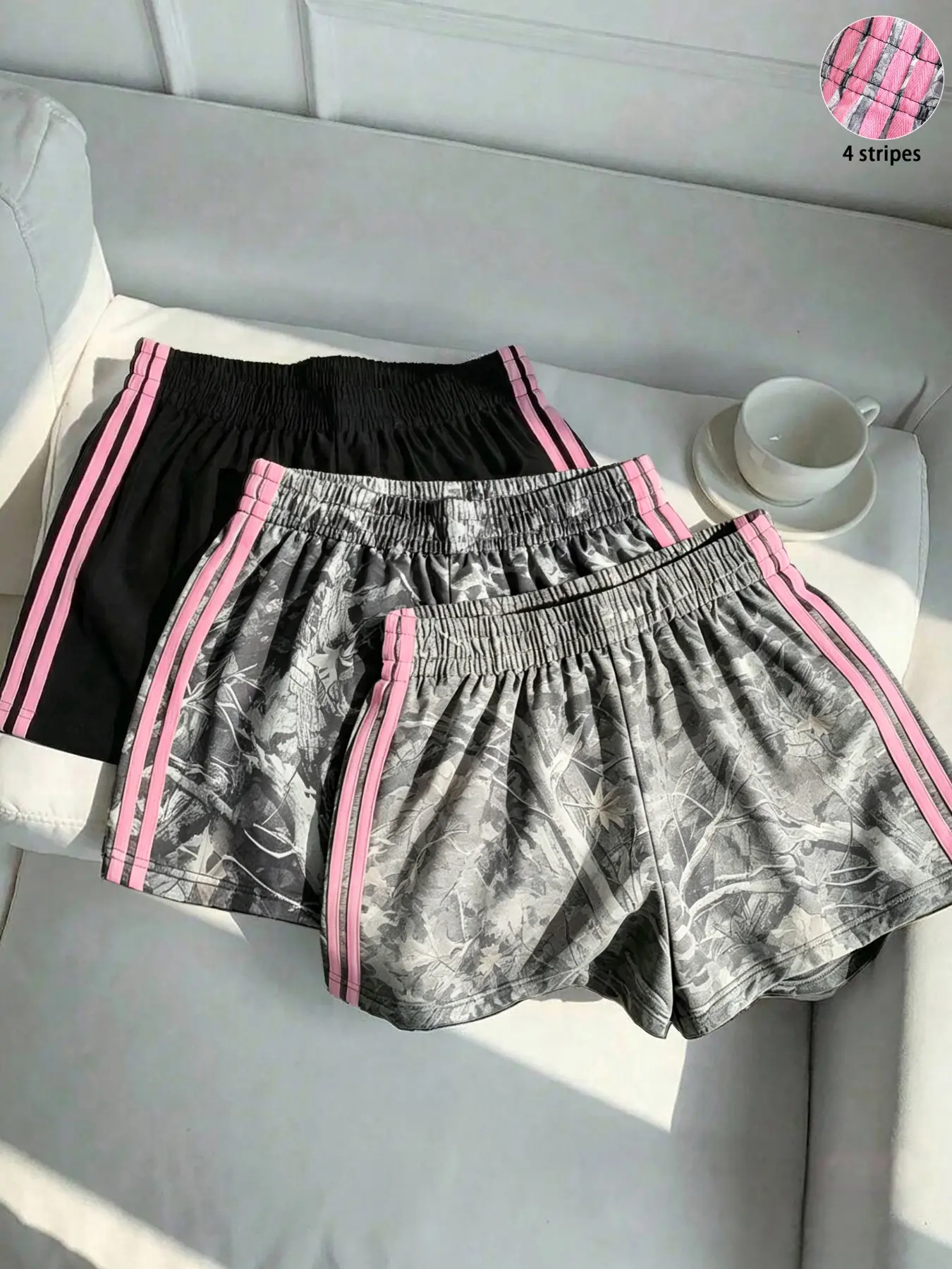 3-Pack Y2K Camo Striped Shorts, Camouflage Shorts, Women's Summer Elastic Waist Loose Fit Casual Athletic Shorts, Sports Pants, Streetwear Running Fitness Hotpants