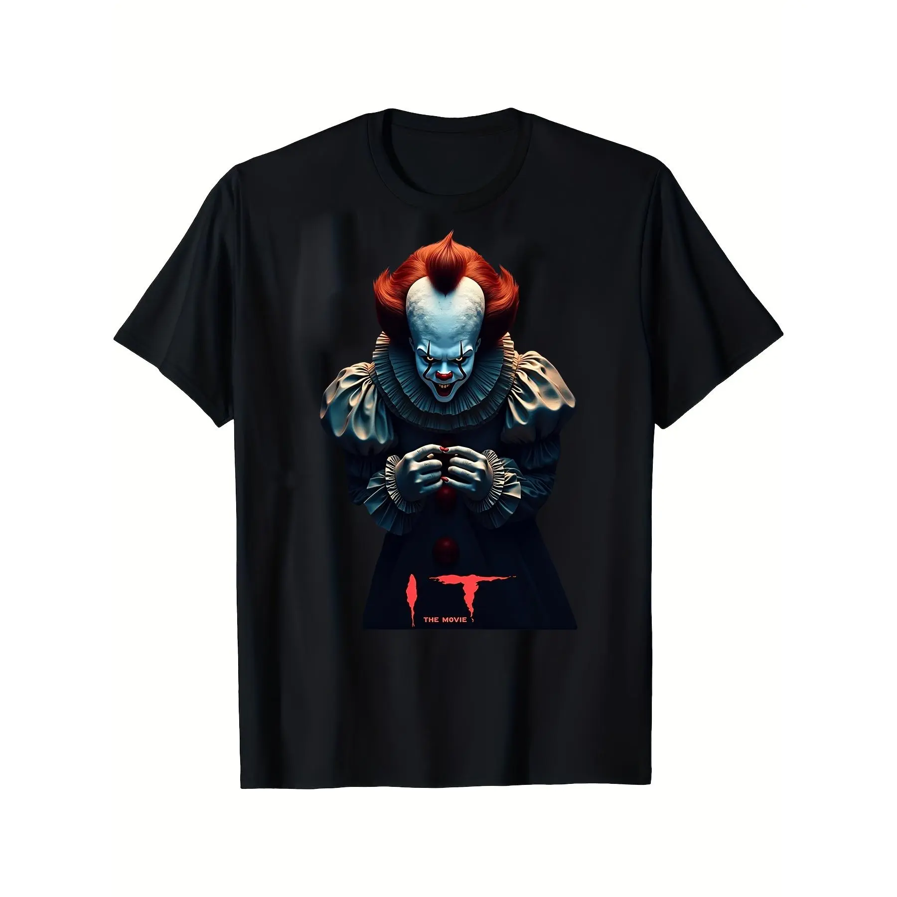 Pennywise the Clown with Red Balloons All Season Cotton Single Sided Printed Crew Neck Short Sleeve T Shirt funny meme   shirt