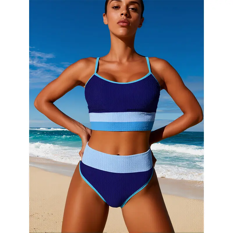 Women's 2-Piece Color Block Bikini Set - Adjustable Straps, Comfortable, Stylish Spring Beach Swimwear