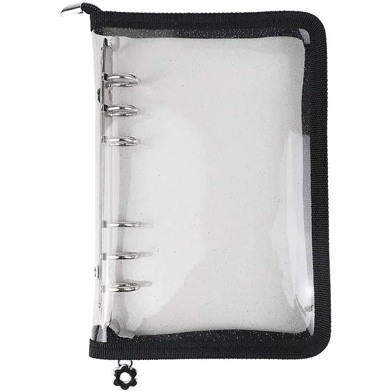 A6 Binder Cover Refillable 6 Ring Notebook Binder Clear Soft PVC Zipper Binders Folder for 6 Hole Filler Paper Personal File Organizer Planner(Black Zipper Closure)