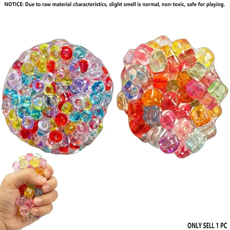 Crunchy Squishy Fidget Toys, Colorful Ice Cube Filled Stress Ball for Adult Teen Kid, Sensory Toy for Stress Relief, Sensory Focus Toys, Birthday Party Favor Classroom Prize Goodie Bag Stuffers, Anxiety Reducing Ball