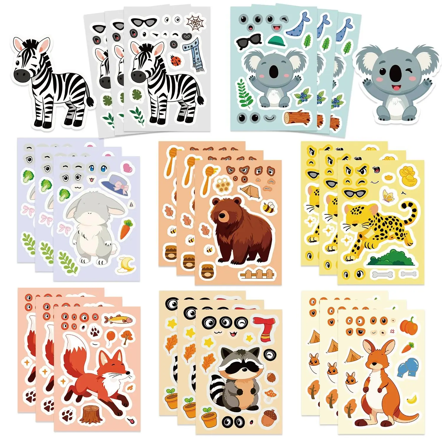 8/16PCS Children DIY Puzzle Sticker 8 Animals Make A Face Funny Assemble Jigsaw Stickers Kids Educational Toys