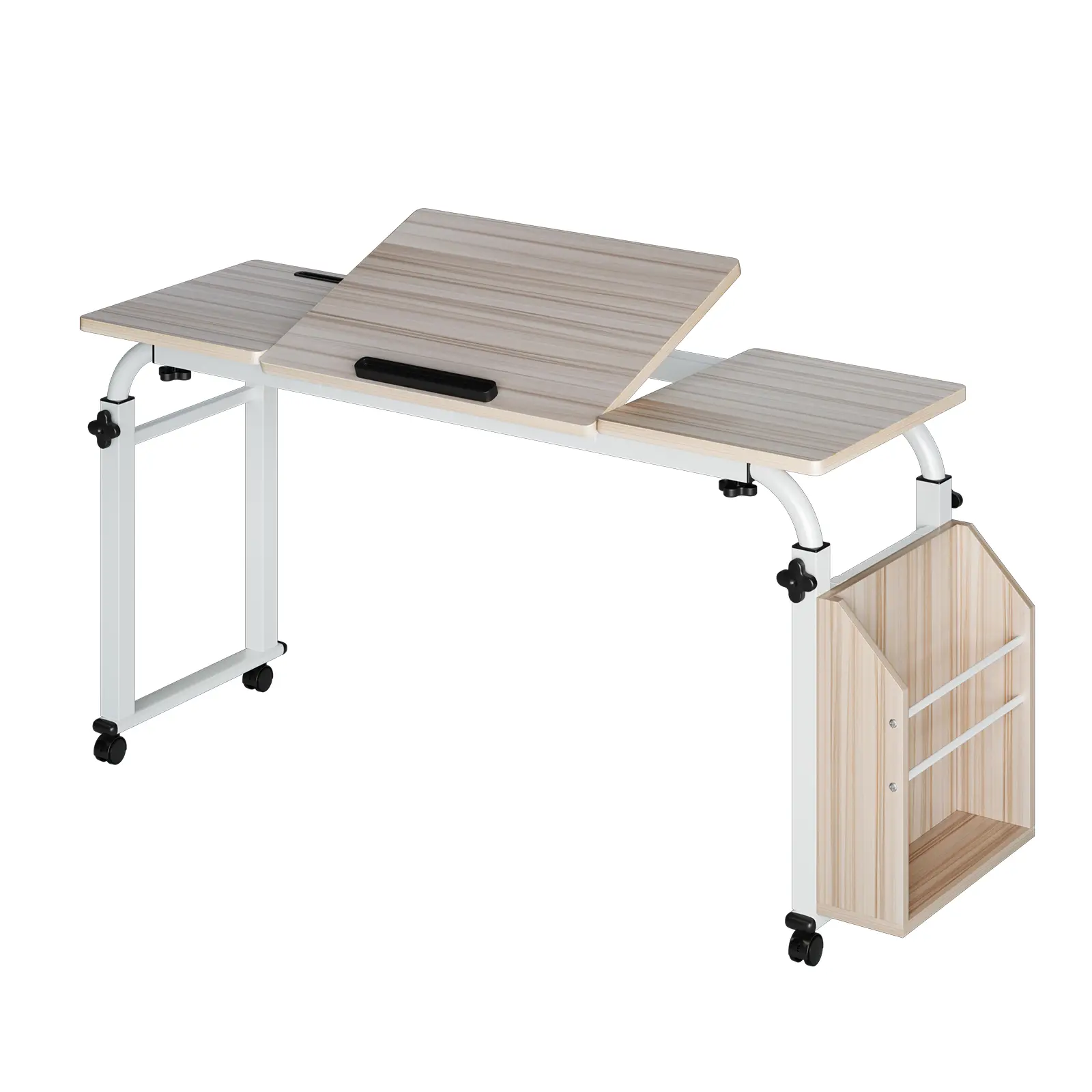 [SummerSale]  Wheeled Overbed Table. 47.24 Inch Cross-Bed Desk with Adjustable Tilt Board. Portable Eating Table/Home Care Furniture.Suitable for Hospital & Home. White/Best Gift Ideas/Christmas Gifts