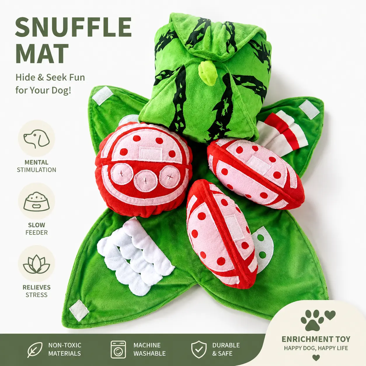 Dog Interactive Snuffle Mat - Plush Fabric Slow Feeder, Mental Stimulation Nosework Puzzle Toy, Reduces Boredom & Washable Dog Enrichment Accessory, Slow Eating