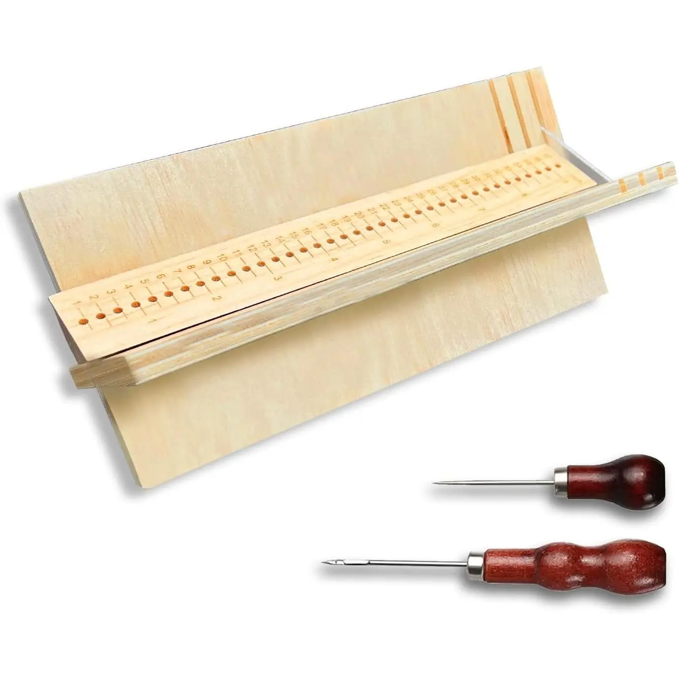 Portable Wooden Book Binding Cradle (Style A) - Bookbinding Punching Cradle with 2 Awls & Piercing Guide, Portable DIY Book Craft Binding Tools Kits Supplies
