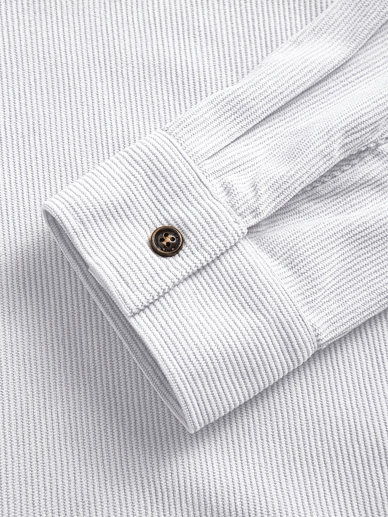 Popular corduroy material men's casual shirt jacket with lapel buttons, long sleeved cardigan, double patch pocket design suitable for daily leisure, fashion, simplicity, commuting, street fashion, spring and autumn long sleeved shirt