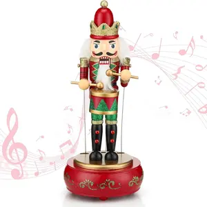 Wooden Handmade Nutcracker Soldier Wind up Clockwork Musical Box Christmas Gift Home Decor Lovely Style