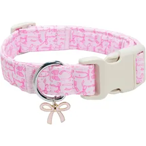 Cute Pink Dog Collar Girl Puppy Collar Handmade Pet Collar Adjustable Pet Dog Collars for Small Medium Large Pink Bow S