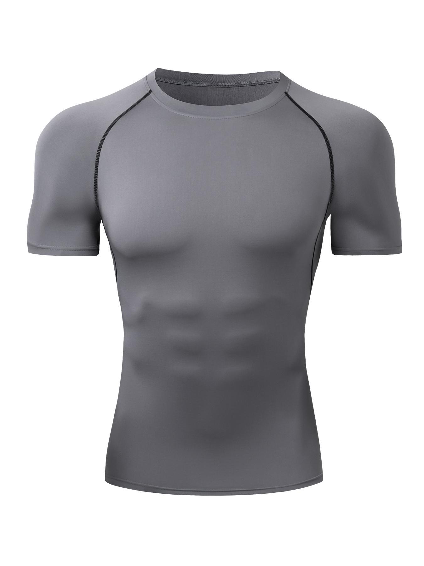 Men's Round Neck Sports Tee, Summer Clothes Tight Athletic Compression Shirts Quick Drying Breathable Crew Neck Short Sleeve T-shirt for Gym Workout Running, Casual Sporty Top