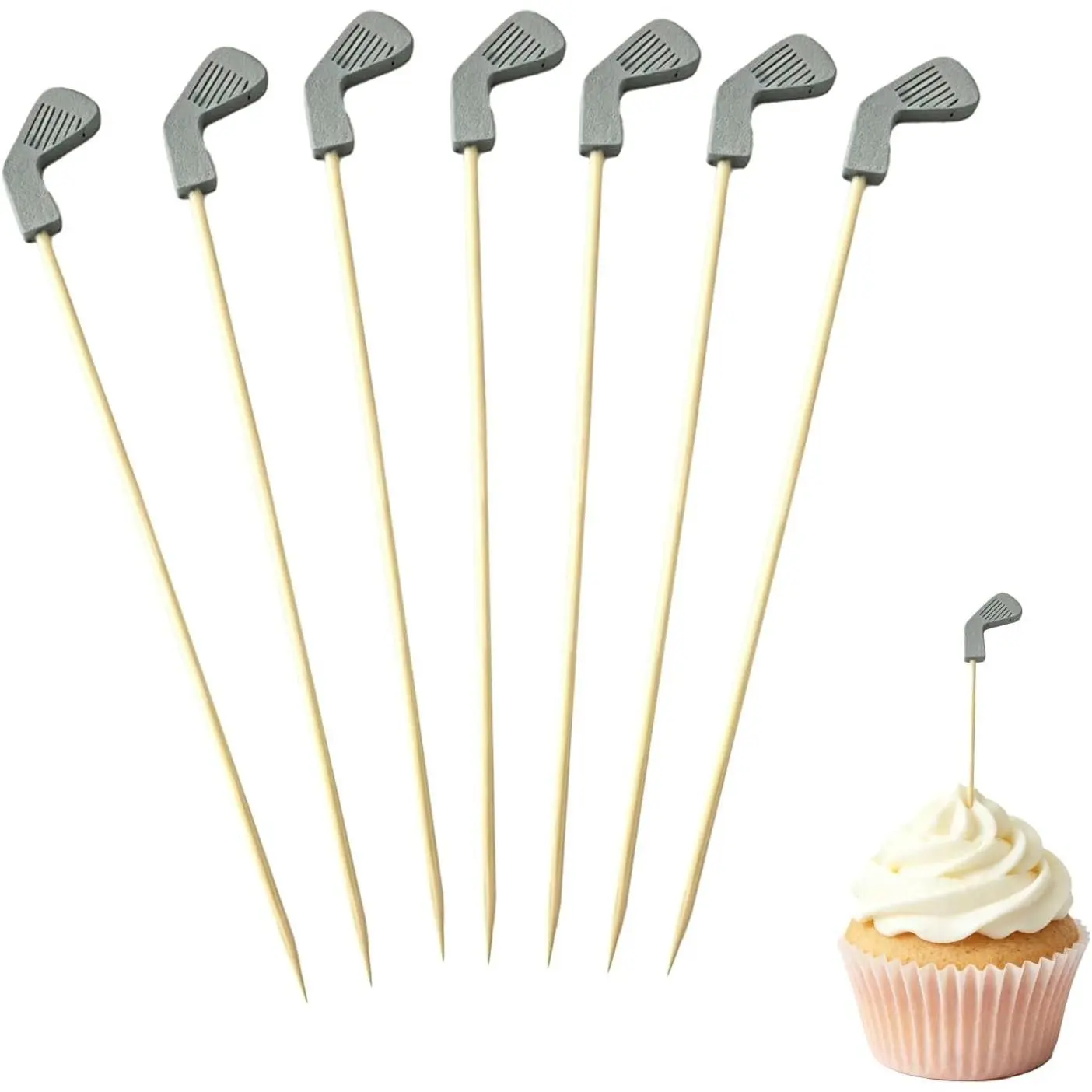 100Pcs 4.7 Inch Golf Party Food Sticks, Reusable Bamboo Food Skewers Set