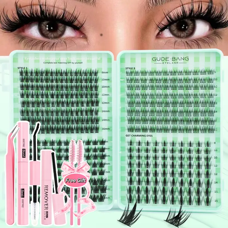 400pcs Fairy False Lashes Kit, Includes Glue, Tweezers, Remover & Natural Fluffy Clusters, DIY Lash Cluster, Perfect for Beginners, Daily Wear, Ideal Holiday Gift Set