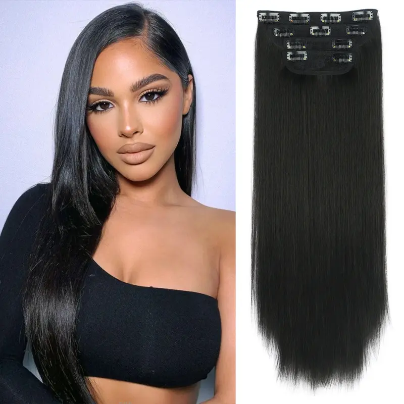 clip hair extensions Synthetic Wigs European and American Women's Hair Piece 4-Piece Set, Hair Pieces Suitable for Daily Use