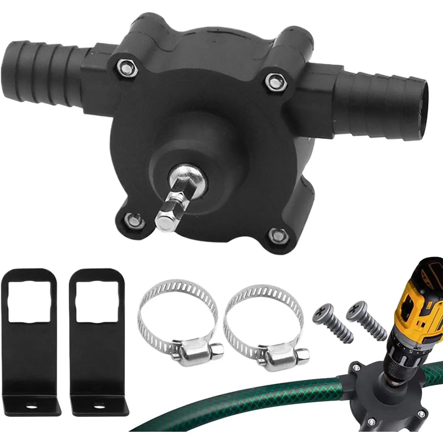 Mini Electric Drill Pump, Portable Hand Drill Water Pump, Self Starting Hand Pump, suitable for water gasoline diesel engine oil transfer, easy to install and use
