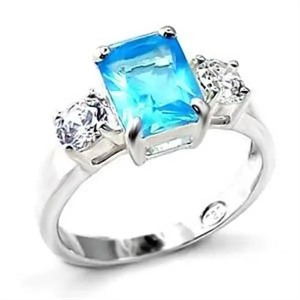 Unisex Solitaire Blue Stone Ring in High-Polished 925 Sterling Silver with an 8.6mm Sea Blue Synthetic Spinel, Blue Stone Rings
