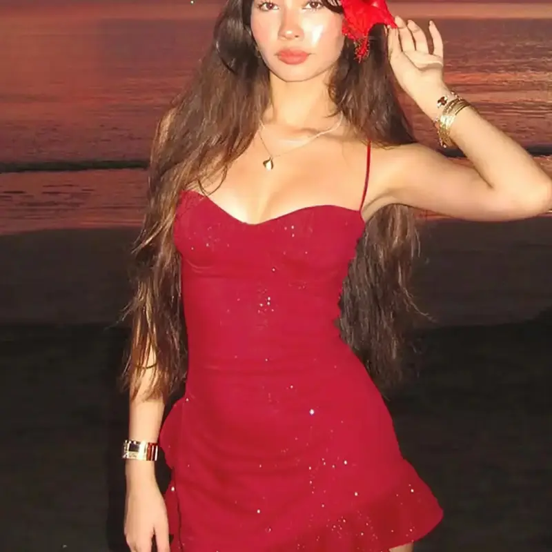 Women's Glitter Backless Cami Dress, Sexy Fashion Spaghetti Strap Bodycon Evening Cocktail Dress for Party Club Dating Wear, Ladies Dress for All Seasons