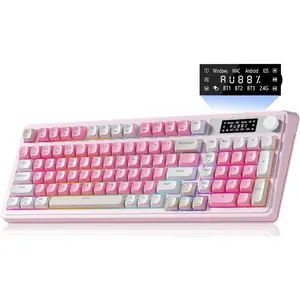 S99pro  Gaming Keyboard, Tri-Mode  Keyboard with Number Pad, RGB Backlit Media Knob Programmable Creamy Full Size  Membrane Keyboard