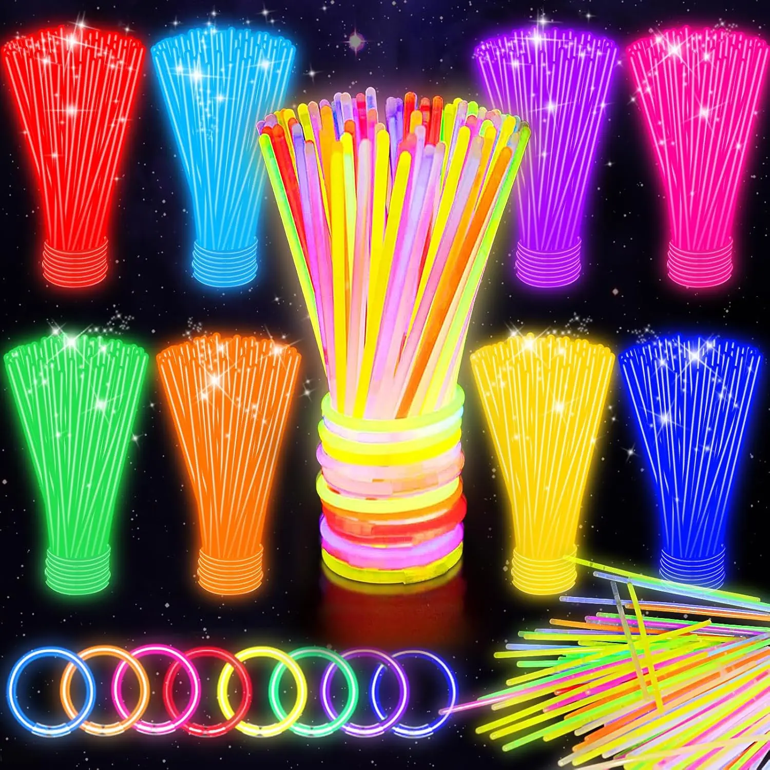 100 Glow Sticks Bulk Party Pack, 8” Neon Glow Sticks, DIY Glowsticks with Connectors Bracelets & Necklaces, Glow in the Dark Party Supplies for Kids, Adults, Parties, Halloween & New Yearfidget toys