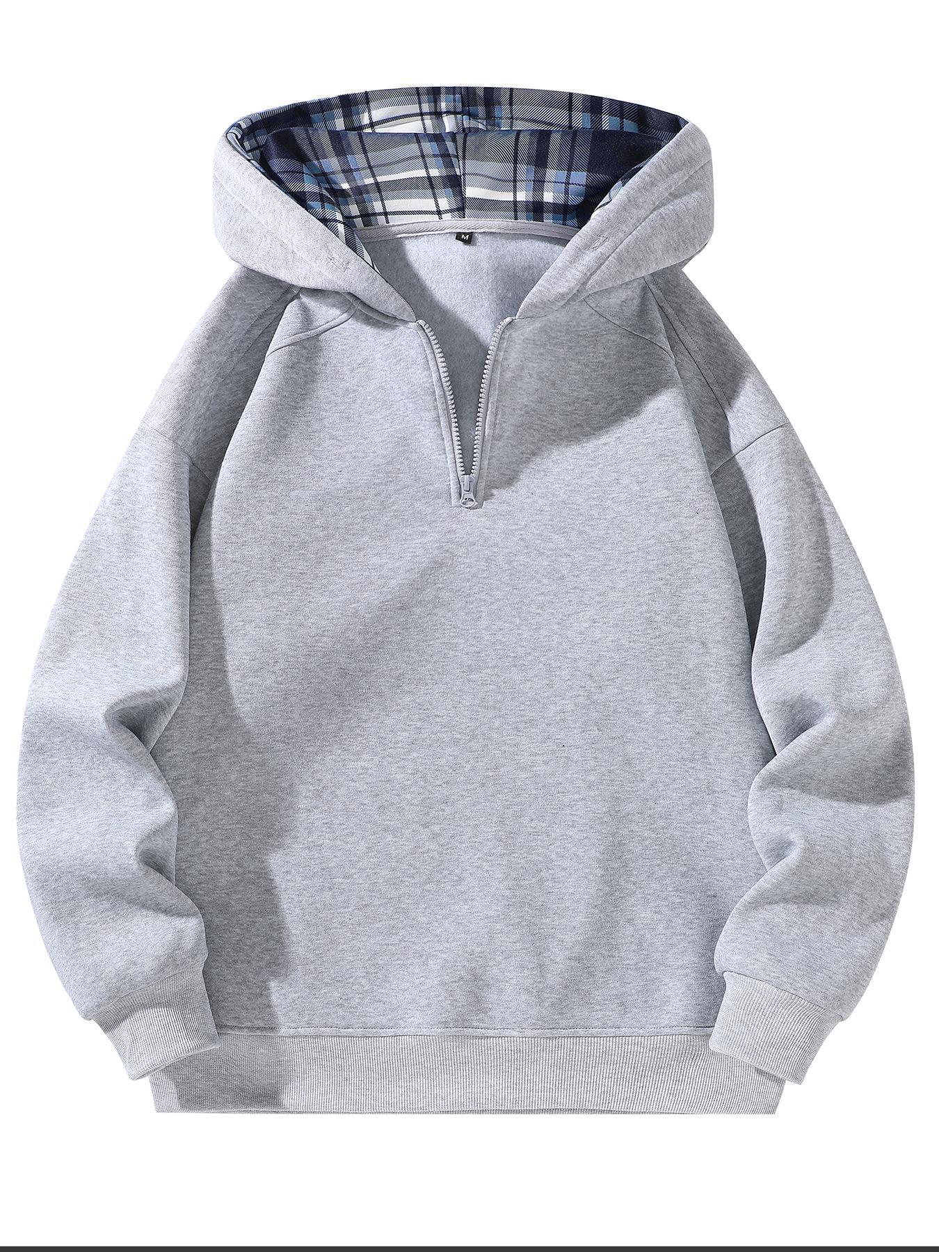 Men's Regular Fit Solid Plain Zip Up Hoodie, Casual Long Sleeve Hooded Sweatshirt for Fall , Men's Fall Clothes for Daily Wear, Classic Menswear Tops