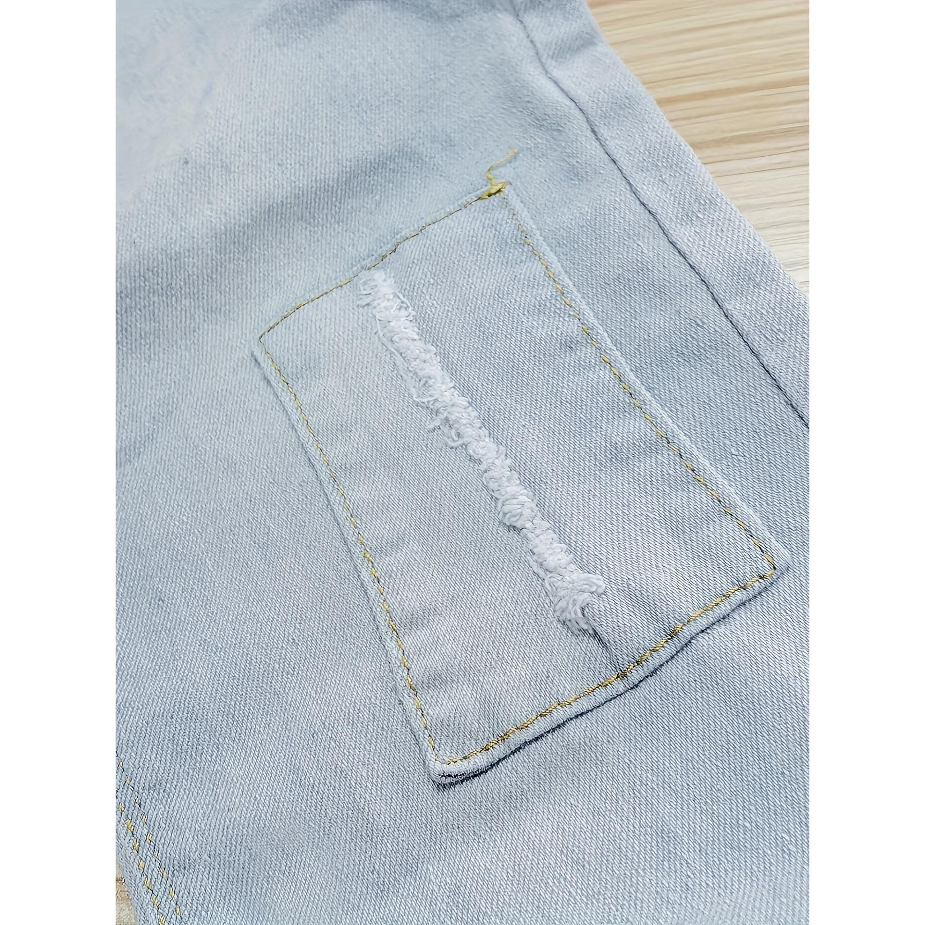 Boys' Distressed Denim Jeans with Zipper Pockets,  Light Blue Ripped Jeans for Toddlers & Kids, Comfortable Casual Pants for Daily Wear