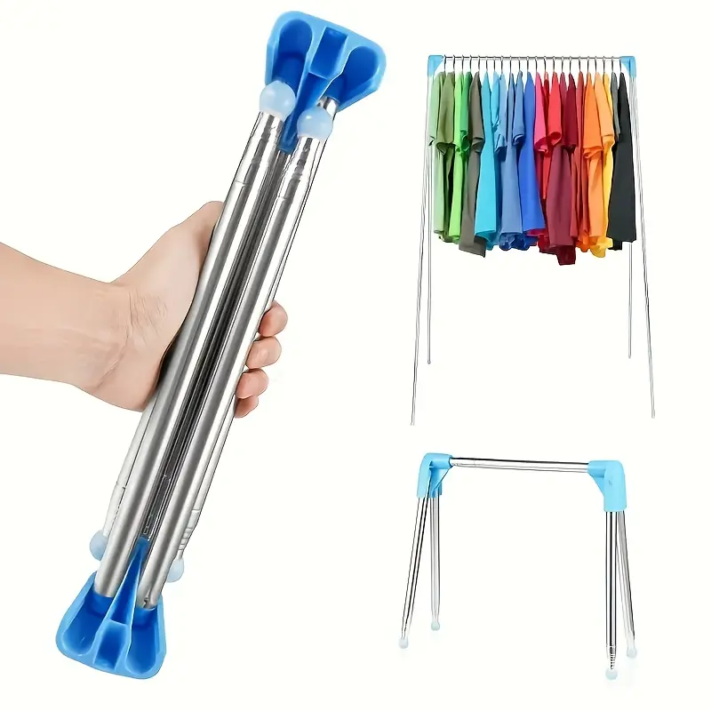 Multifunctional Adjustable Metal Clothes Hanger - 13-28 in Retractable Foldable Rack, Portable Use for Home, Travel/Camping, Clothes Drying, Random Single Color, Stainless