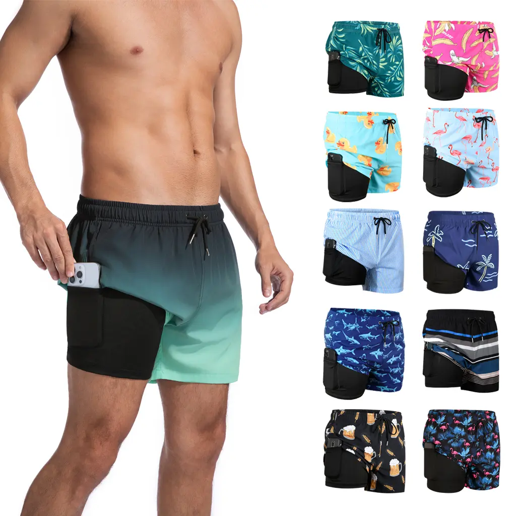 Men's 7-Inch Graphic Swim Trunks, Loose-Fit Quick-Dry Shorts with Stretch Fabric, Pockets, and an Elastic Drawstring Waist for Summer Beach Surfing,  Thin   Fabric   for  Beach Vacation, Swim Shorts
