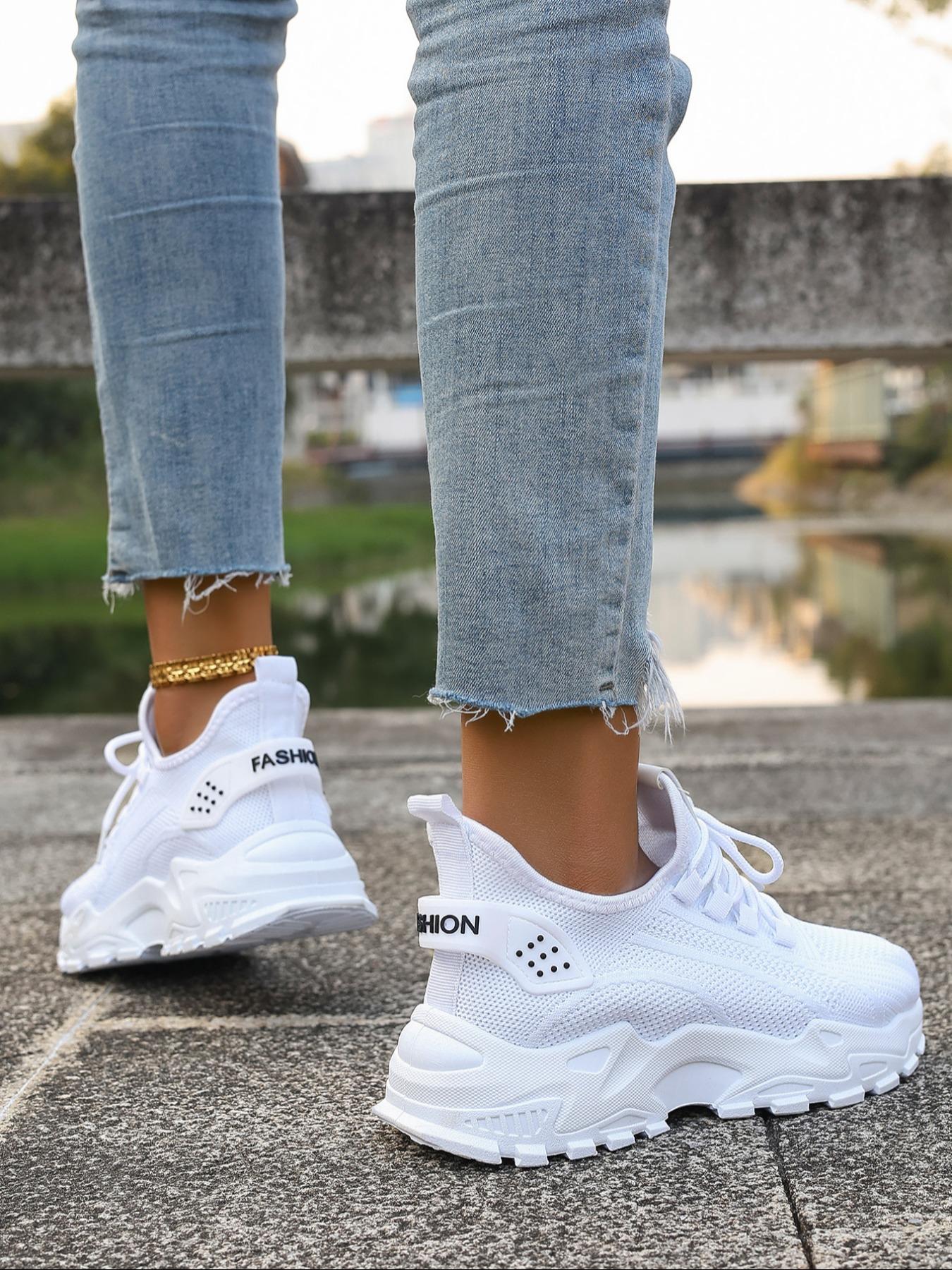 Women’s FA Chunky Sole Knit Sneakers – Lightweight & Slip-Resistant, Ultra Comfortable for Walking & Travel, Trendy White Athletic Shoes for Teens, Students & Young Adults – Perfect for School, Shopping & Casual Outings